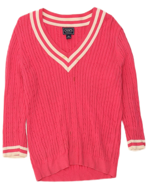 Maglione da donna con scollo a V e maniche a 3/4 Chaps UK 14 a righe grandi rosa