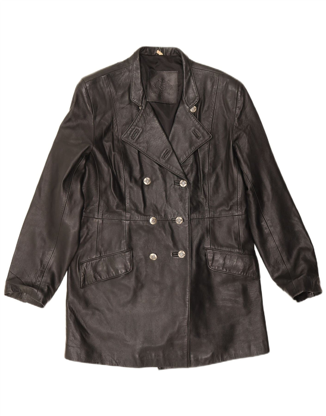 Cappotto in pelle vintage da donna UK 18 XL in pelle nera