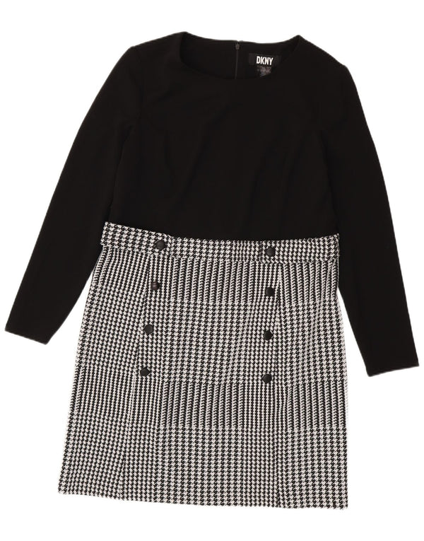Abito tubino a maniche lunghe da donna Dkny US 14 XL nero pied de poule classico