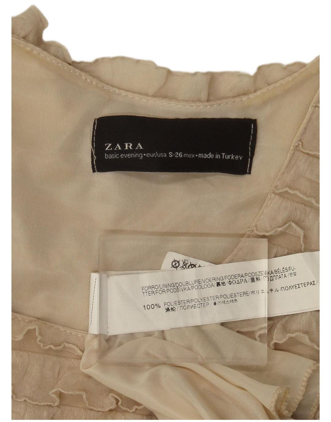 Abito a strati senza maniche da donna Zara UK 8 piccolo poliestere beige