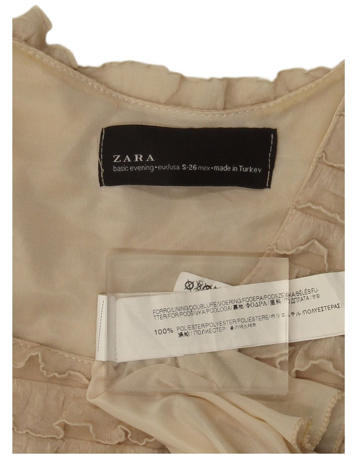 Abito a strati senza maniche da donna Zara UK 8 piccolo poliestere beige