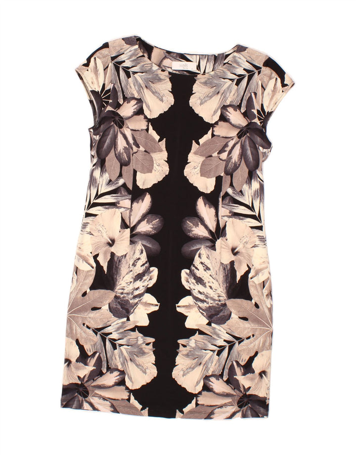 WALLIS Womens Petite Sheath Dress UK 14 Medium Black Floral Polyester Vintage Wallis and Second-Hand Wallis from Messina Hembry 