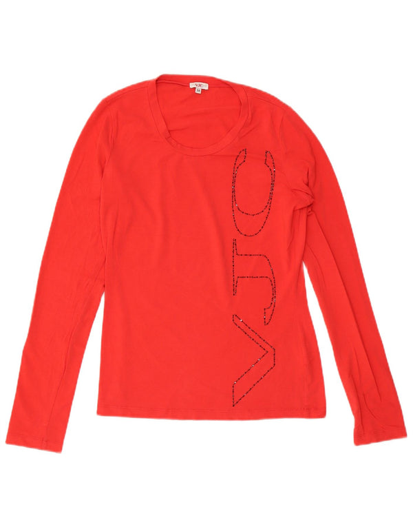 Versace Donna Graphic Top Manica Lunga UK 12 Medio Rosso Cotone