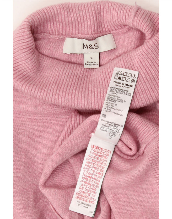 Maglione maglione a collo alto da donna Marks & Spencer UK 10 piccolo poliestere rosa
