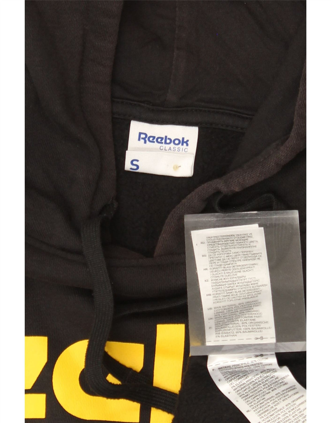 REEBOK Felpa con cappuccio grafica classica da uomo, piccola, in cotone color block nero