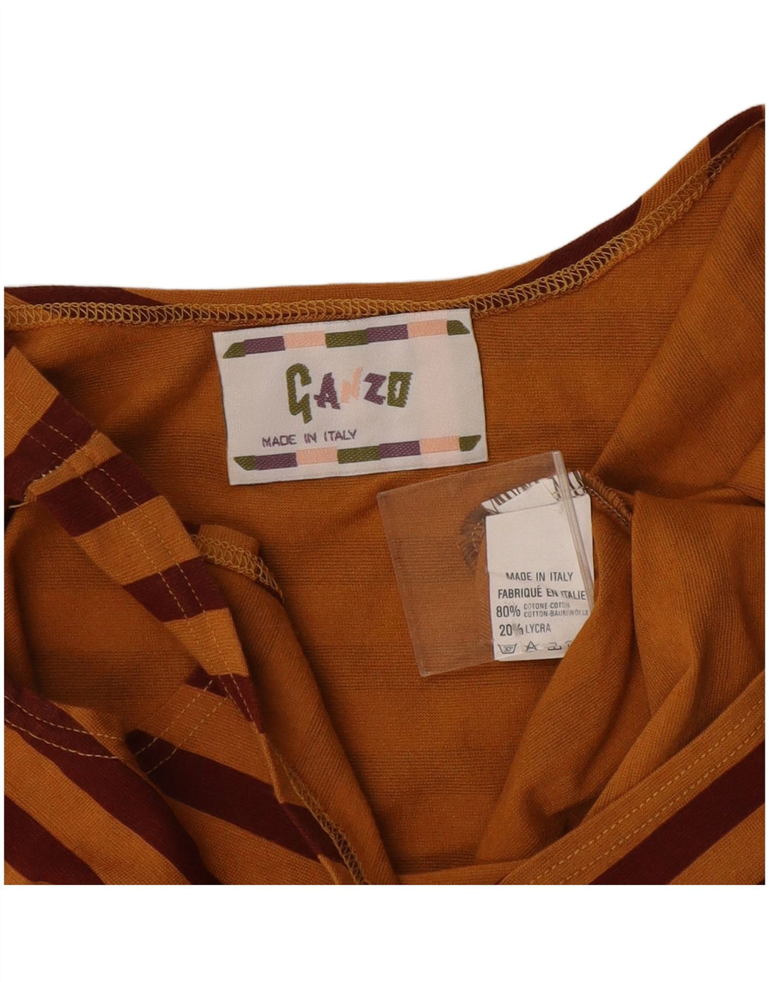 Body senza maniche da donna VINTAGE UK 12 Cotone a righe marrone medio