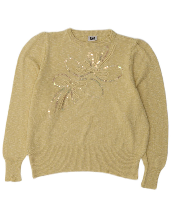 Maglione da donna Lucia con scollo a barca corto, UK 14, grande giallo floreale