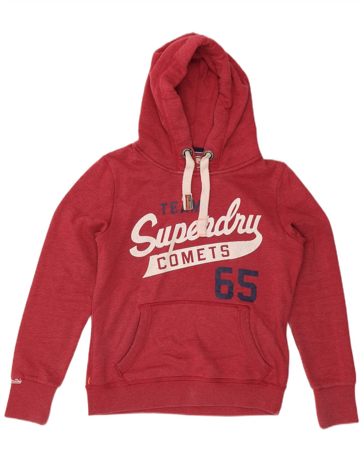 Felpa con cappuccio grafica da donna SUPERDRY UK 16 grande cotone rosso