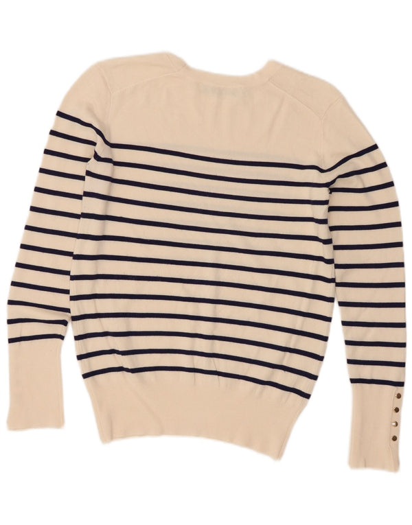 Zara maglione da donna con scollo a barca UK 12 a righe beige medio