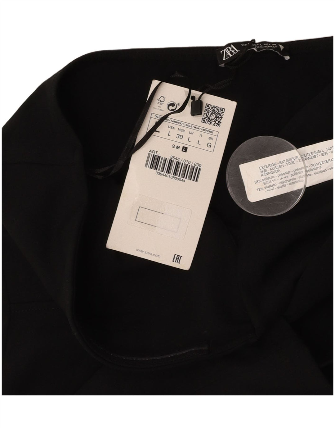 Abito senza spalline da donna ZARA UK 14 Large Nero Poliestere