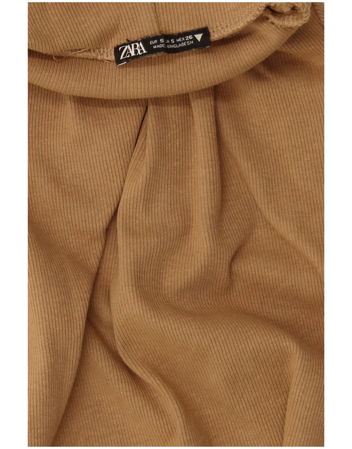 Top corto Zara da donna con collo alto UK 8 piccolo cotone marrone