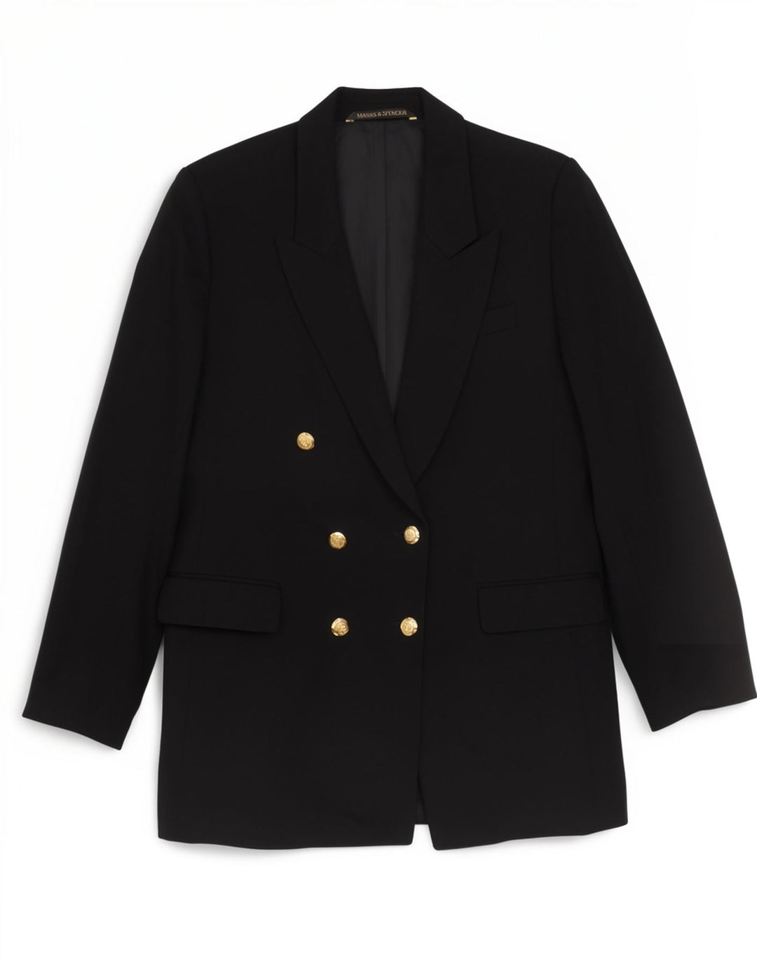 Giacca blazer doppiopetto da donna Marks & Spencer taglia 14 nera in lana vergine