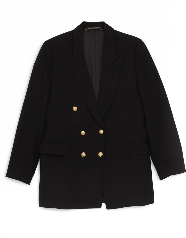Giacca blazer doppiopetto da donna Marks & Spencer taglia 14 nera in lana vergine