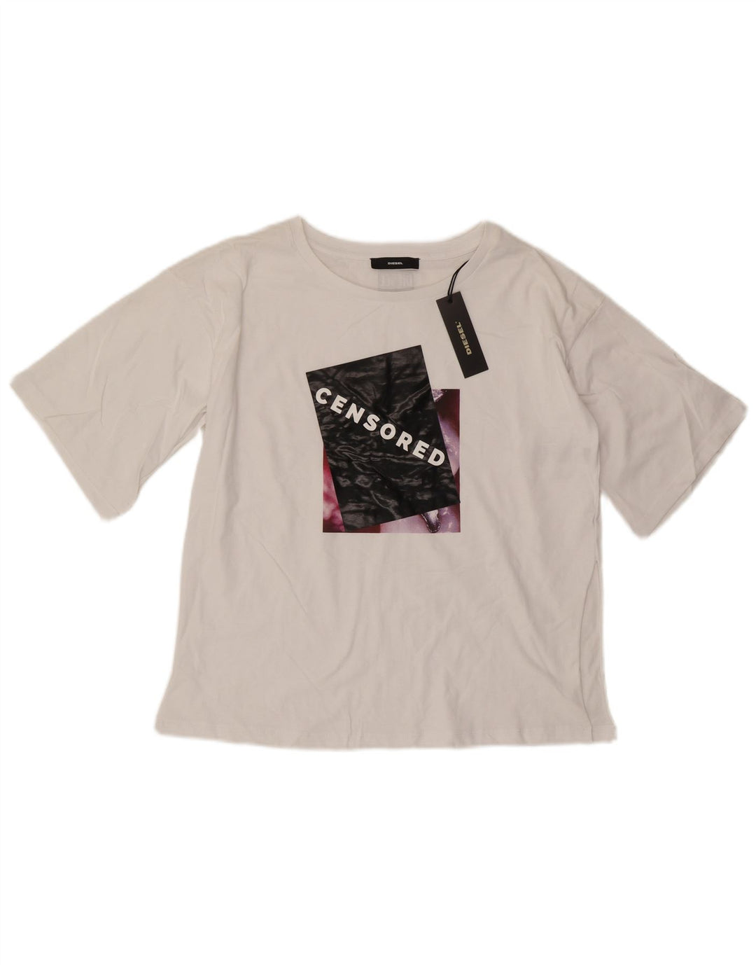 T-shirt grafica oversize da donna Diesel UK 10 piccola in cotone bianco