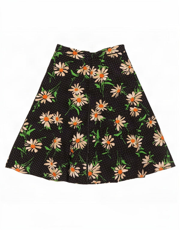 Gonna a trapezio da donna vintage IT 42 media W28 nera floreale