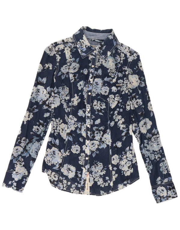 Camicia da donna Guess UK 10 piccola in cotone floreale blu navy