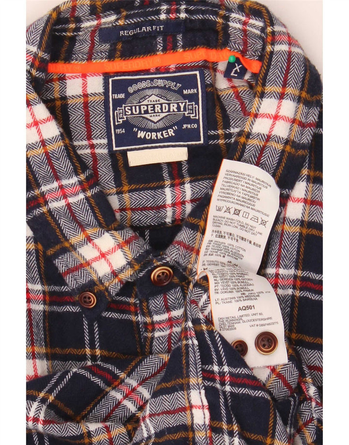 Camicia da uomo in flanella vestibilità regolare Superdry XL in cotone a quadri blu navy
