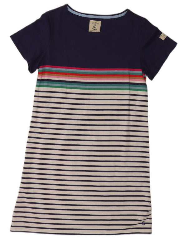 Joules Womens T-Shirt Dress UK 14 Large Navy Blue Striped Cotton