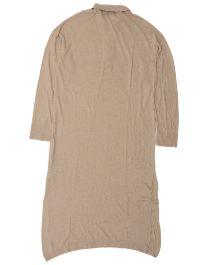 Abito polo oversize a maniche lunghe da donna Zara UK 10 piccolo poliestere beige
