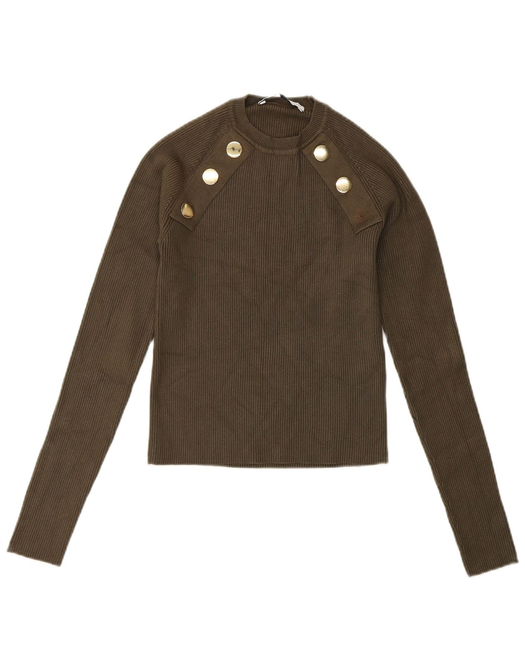 Top corto da donna Zara a maniche lunghe UK 8 Small verde viscosa