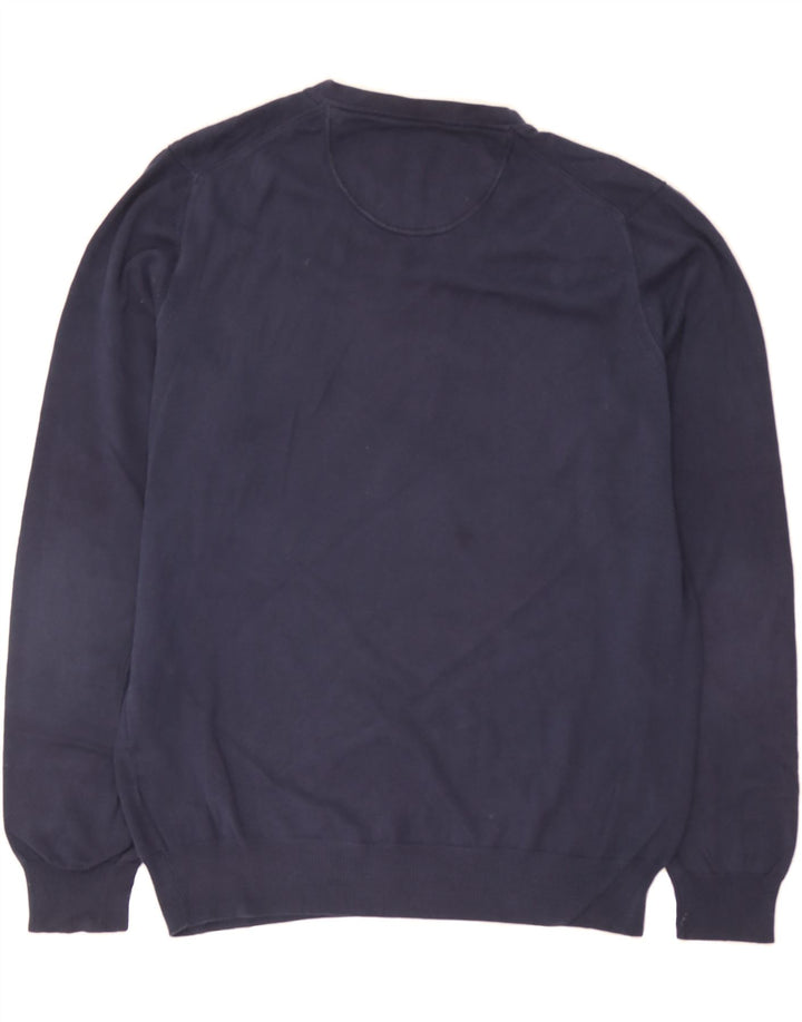 TRUSSARDI JEANS Mens V-Neck Jumper Sweater Medium Navy Blue Cotton Vintage Trussardi Jeans and Second-Hand Trussardi Jeans from Messina Hembry 