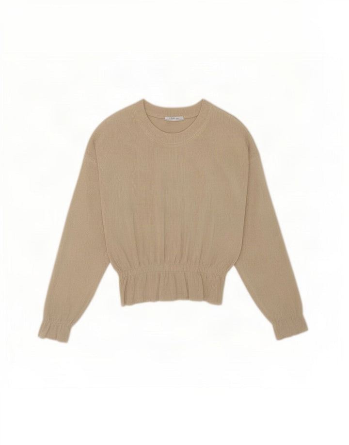 Top Zara da donna oversize a maniche lunghe UK 10 piccolo poliestere beige