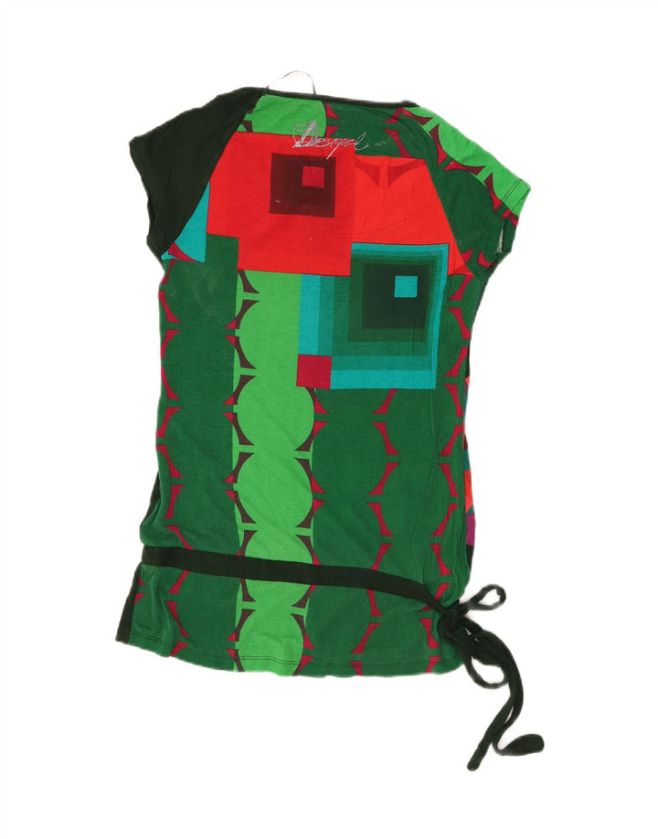 Desigual T-shirt grafica da donna Top UK 12 Medium Black Geometric