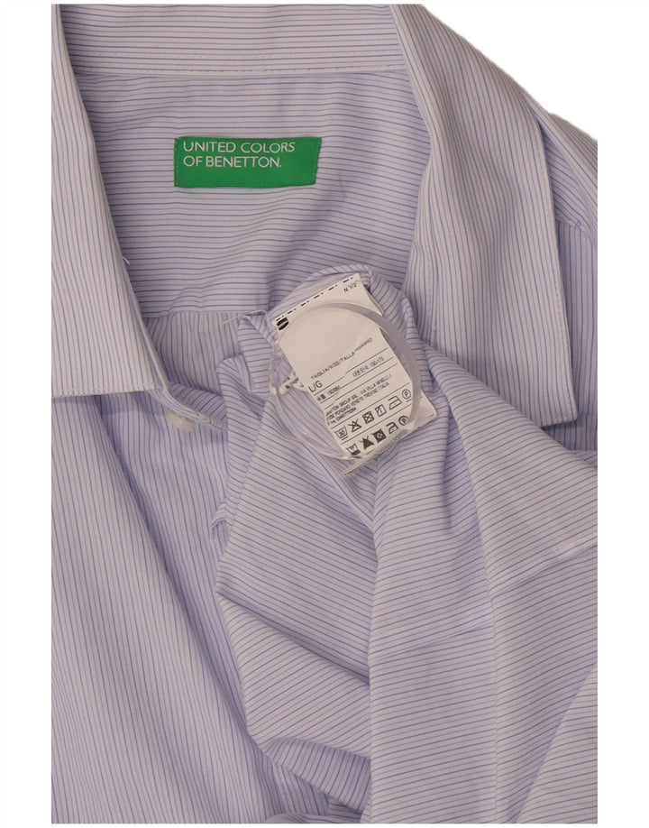 Camicia Uomo Benetton Large Gessata Blu In Viscosa
