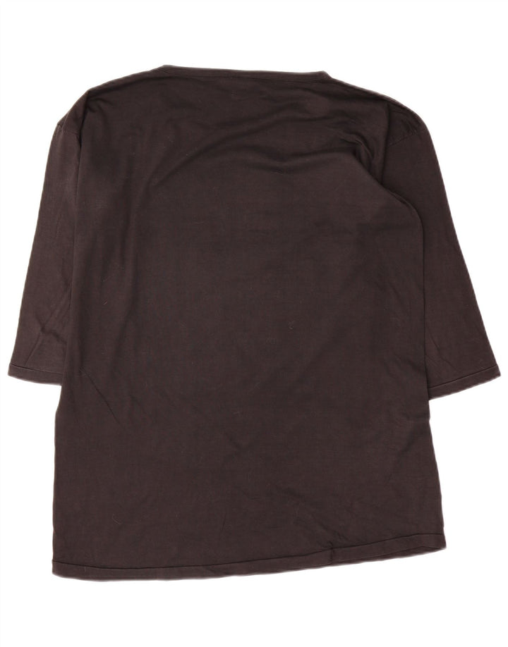 Top grafico da donna vintage manica 3/4 UK 14 cotone nero medio