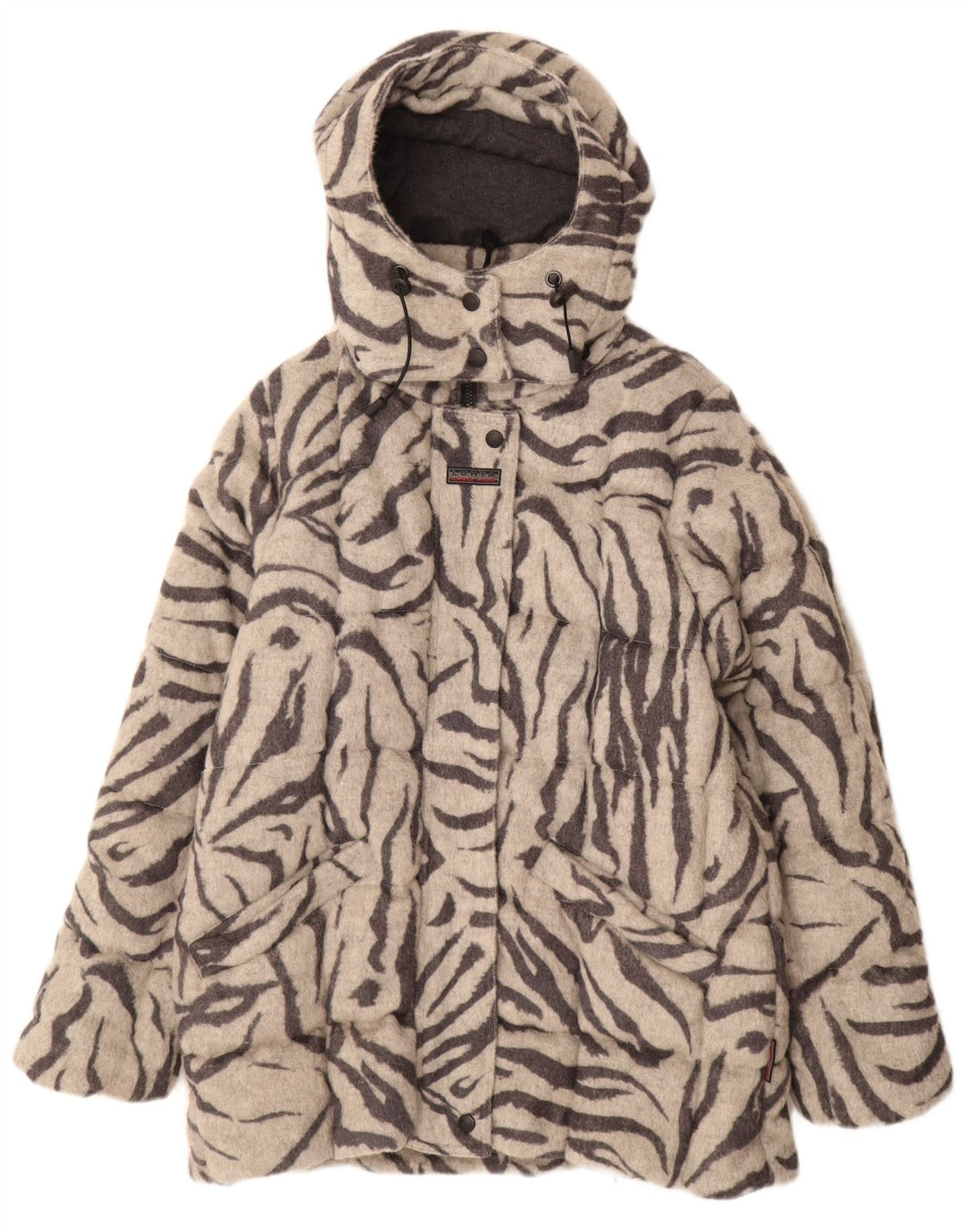 Cappotto imbottito con cappuccio da donna Luhta UK 12 Lana con stampa animalier grigio medio