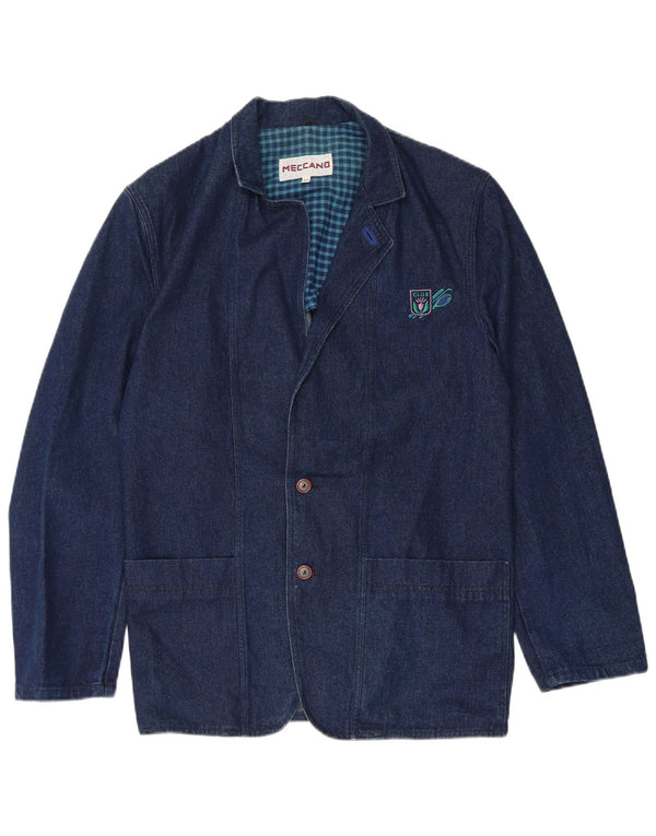 MECCANO Giacca blazer in denim da uomo a 2 bottoni UK 42 XL Blu navy