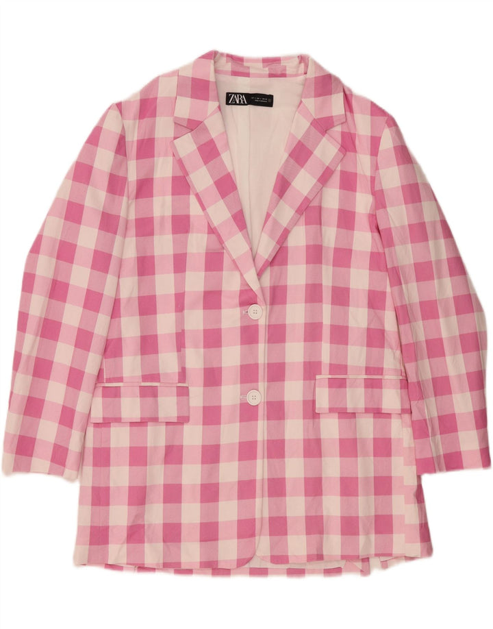 Giacca Blazer a 2 Bottoni ZARA da Donna UK 16 Large Pink Gingham