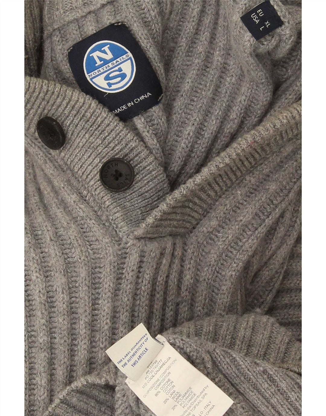 Maglione da uomo North Sails con bottoni e collo grande in cotone grigio