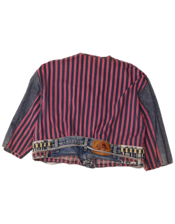 Top cardigan vintage da donna con maniche a 3/4 EU 40/42 medio a righe blu navy