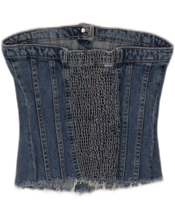 Top a corsetto in denim da donna Zara UK 4 XS blu cotone