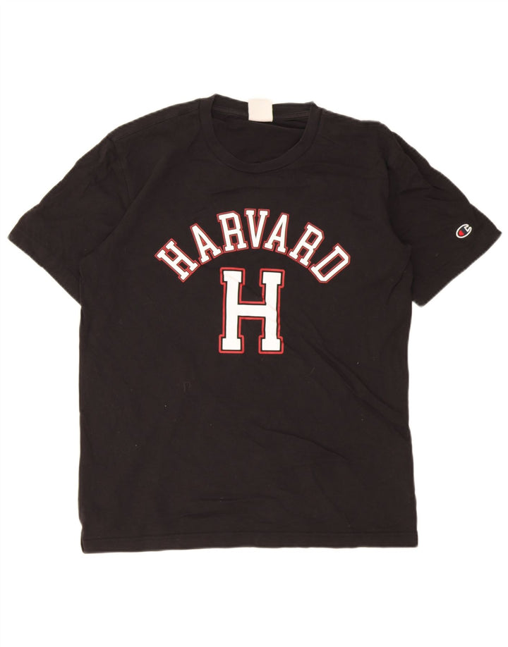 T-shirt grafica Champion da uomo Harvard, top in cotone nero medio
