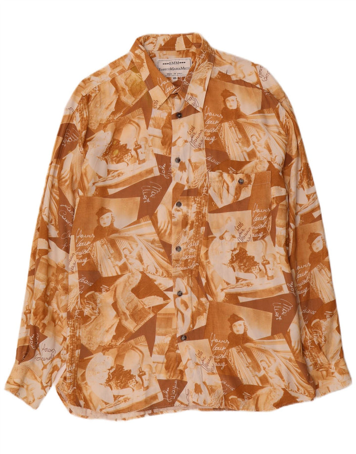 Camicia grafica da uomo vintage XL Rayon marrone