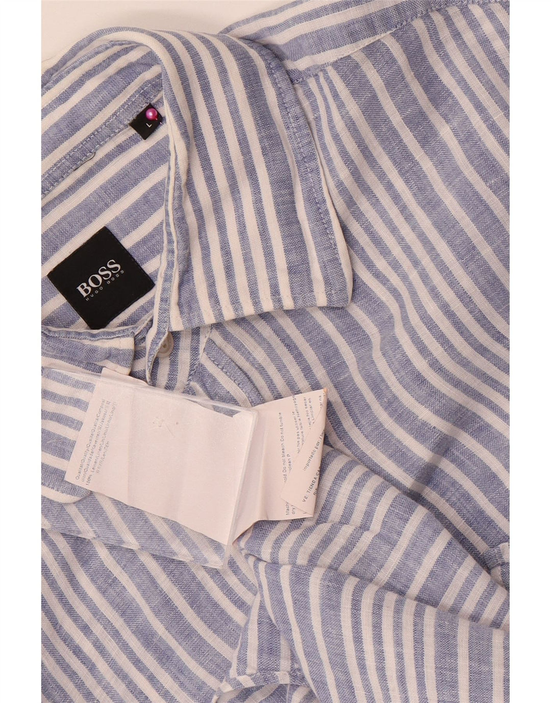 Camicia da uomo Hugo Boss grande lino gessato blu