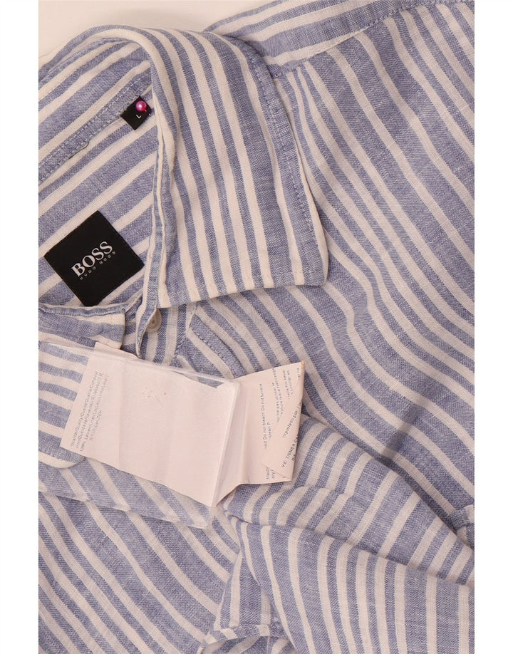 Camicia da uomo Hugo Boss grande lino gessato blu