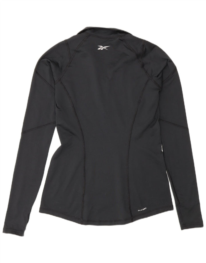 Reebok Donna Zip Neck Pullover Tuta Top UK 12 Medium Nero Poliestere