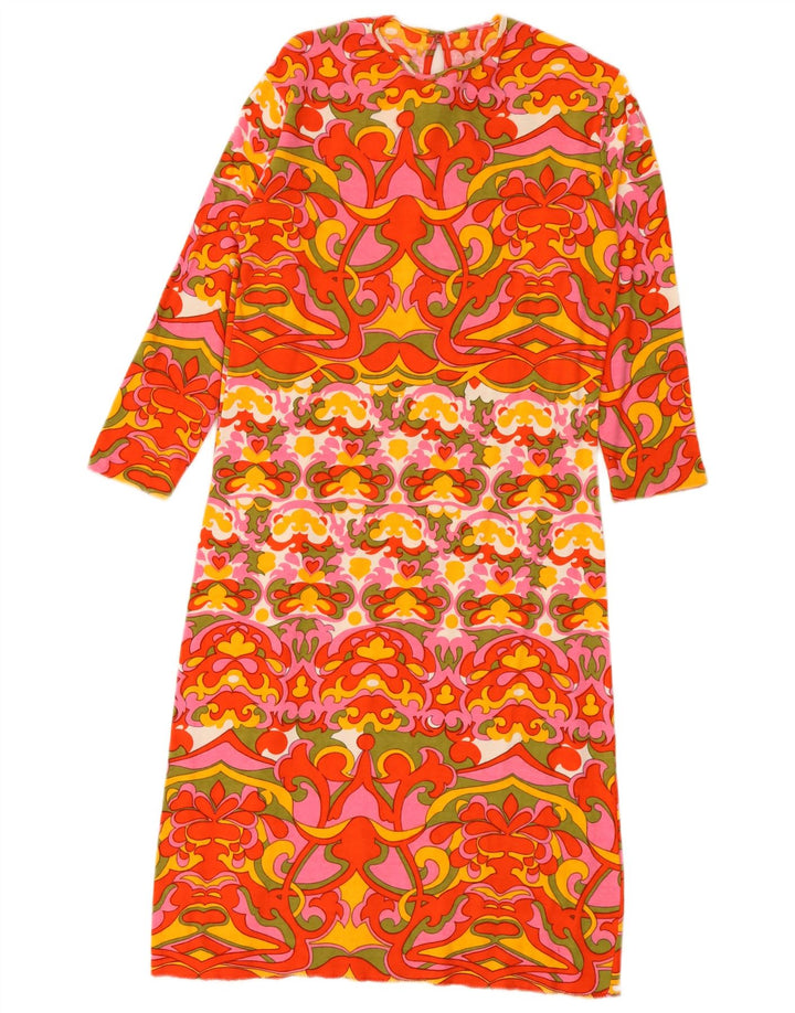 Abito a trapezio vintage da donna con maniche a 3/4 UK 12 rosso medio floreale