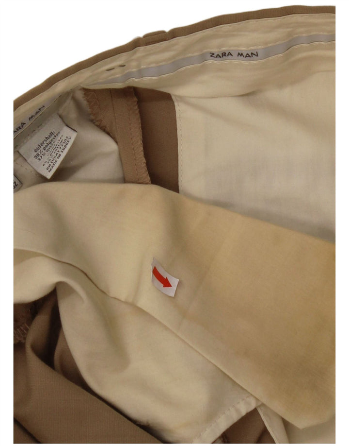 Pantaloni da abito dritti da uomo ZARA EU 42 Large W32 L32 Poliestere beige