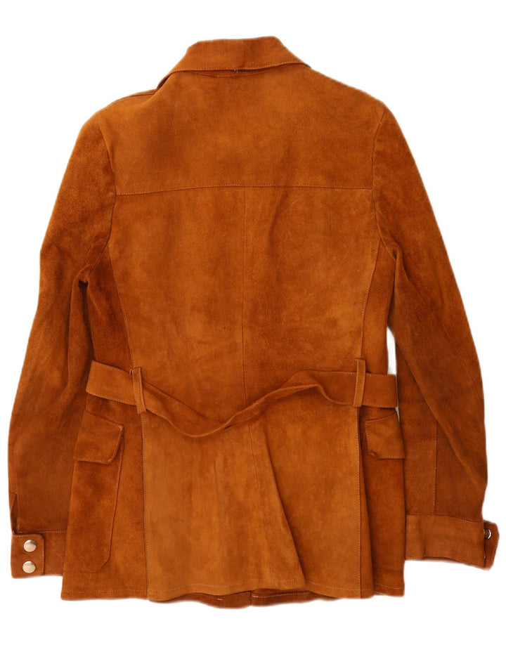 Giacca vintage in pelle scamosciata da donna UK 10 piccola marrone