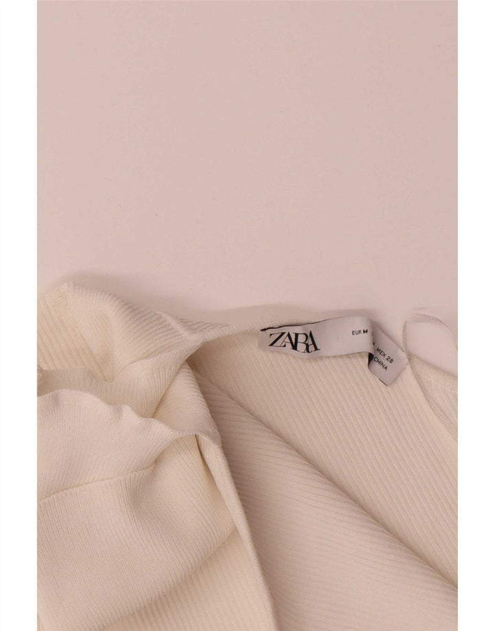 Top corto monospalla a maniche lunghe da donna Zara UK 12 Viscosa bianca media