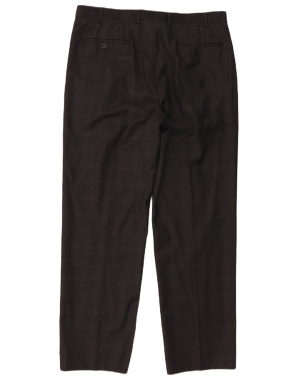 Pantaloni da abito dritti da uomo Marks & Spencer W36 L31 lana vergine a quadri grigi