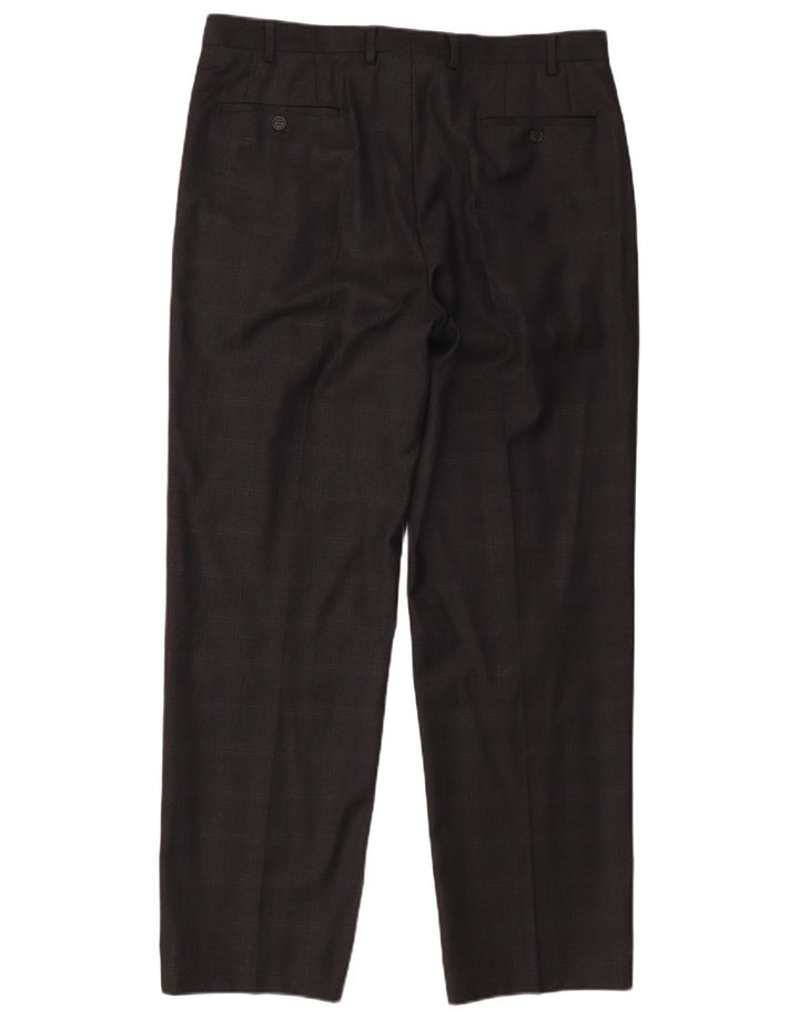 Pantaloni da abito dritti da uomo Marks & Spencer W36 L31 lana vergine a quadri grigi