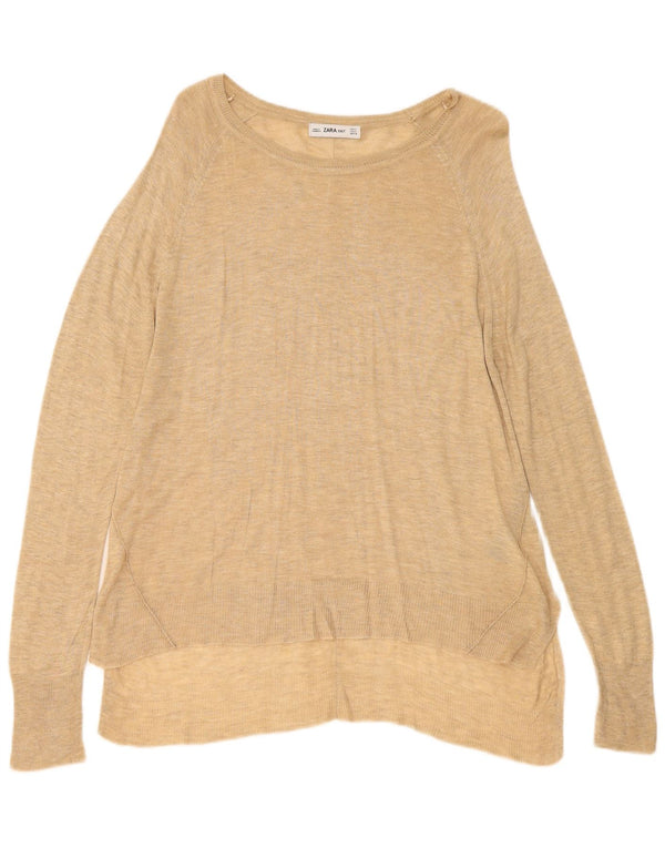 Maglione Zara da donna con scollo a barca UK 10 piccola viscosa screziata beige