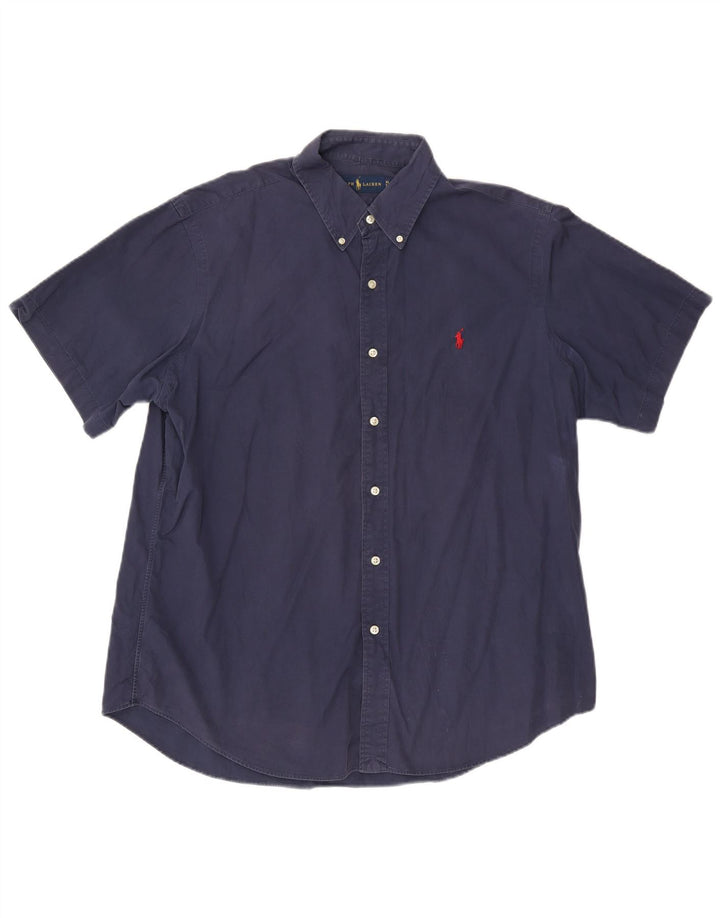 Camicia a maniche corte da uomo Ralph Lauren XL in cotone blu navy