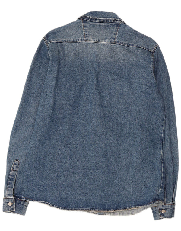 Camicia in denim invecchiato da uomo VINTAGE grande cotone blu