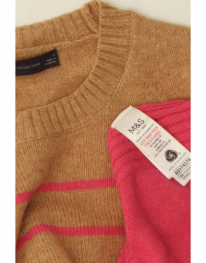 Maglione maglione girocollo da donna Marks & Spencer UK 8 piccolo a righe beige
